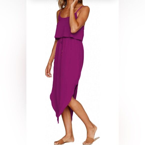 Women's Adjustable Strappy Split Summer Beach Casual Midi Dress (199) - Picture 2 of 5